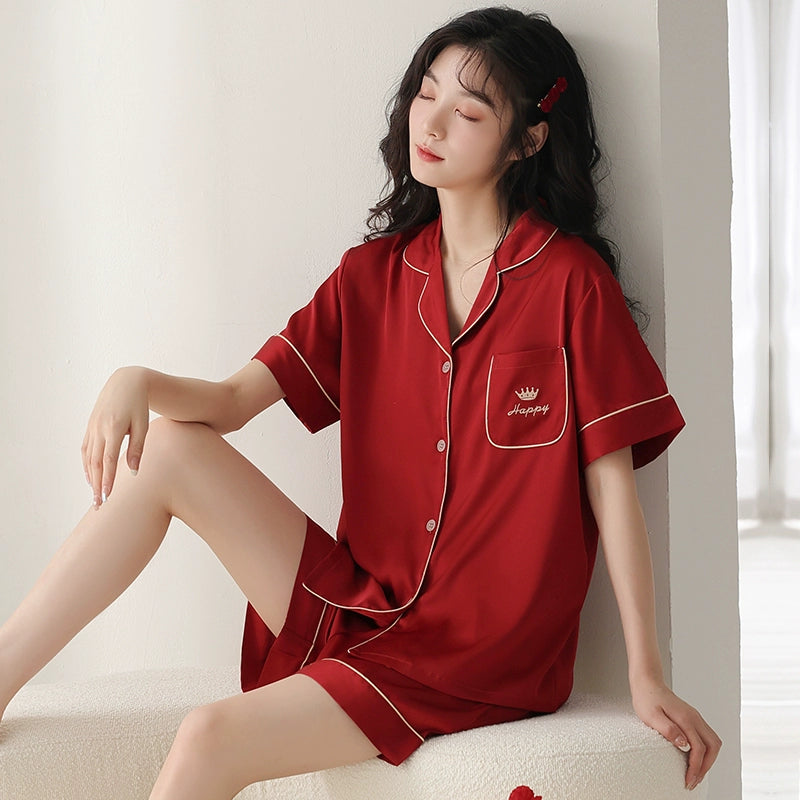 Ice Silk Thin Short-sleeve Cardigan Pajama Set