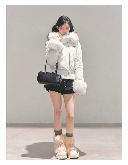 Faux Fur White Duck Down Puffer Jacket