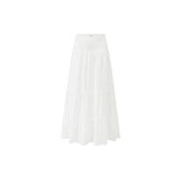 White Elastic-Waist A-line Pleated Midi Skirt - CHINASQUAD