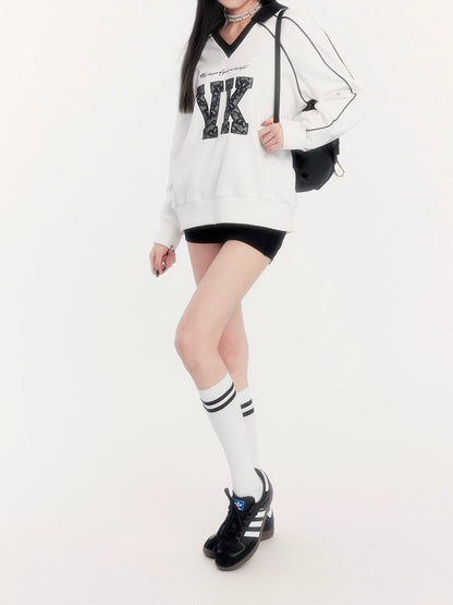 Retro Fleece-Lined Oversized Sweatshirt