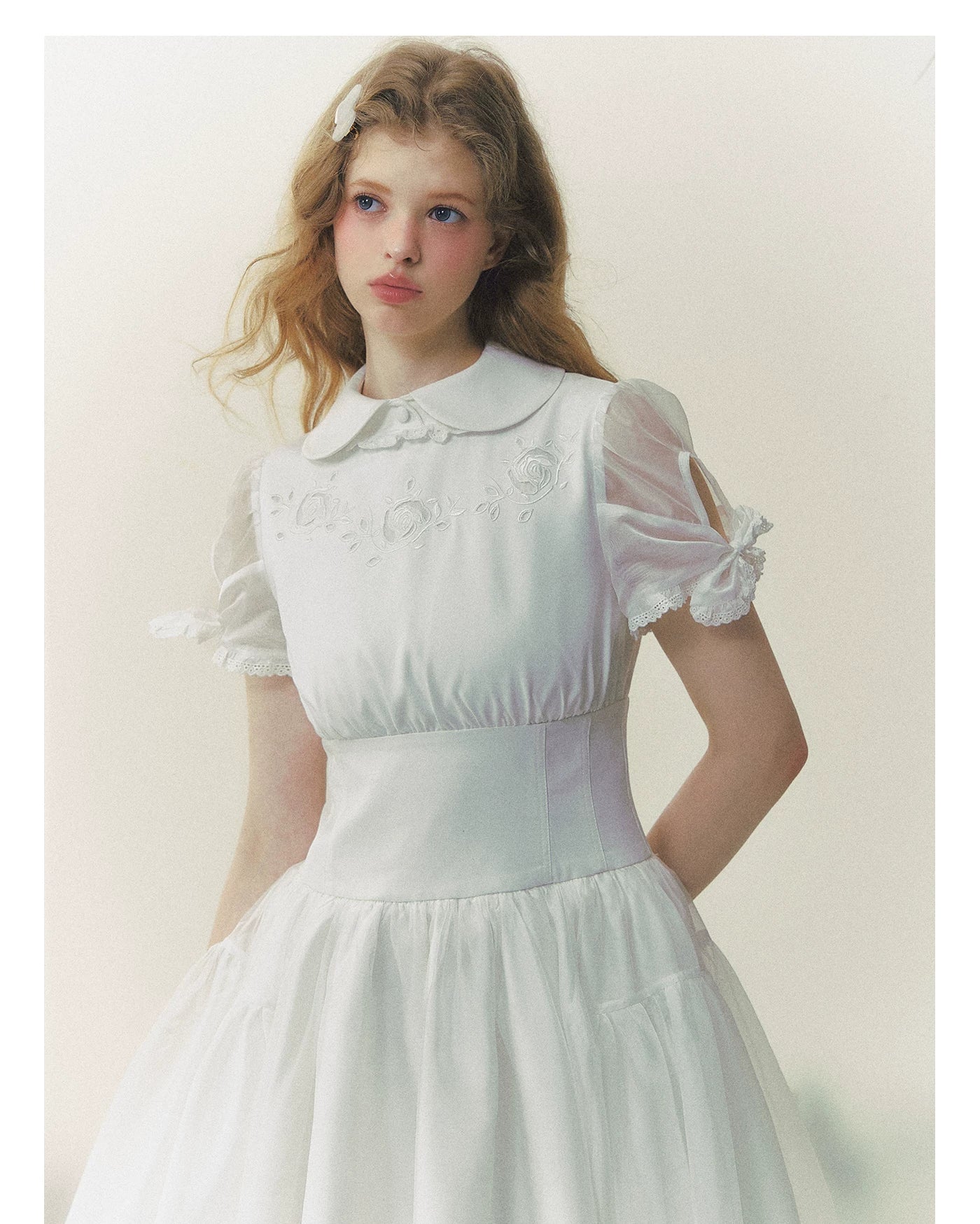 White Rose Embroidered Princess Dress