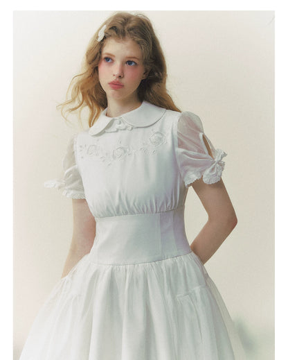 White Rose Embroidered Princess Dress
