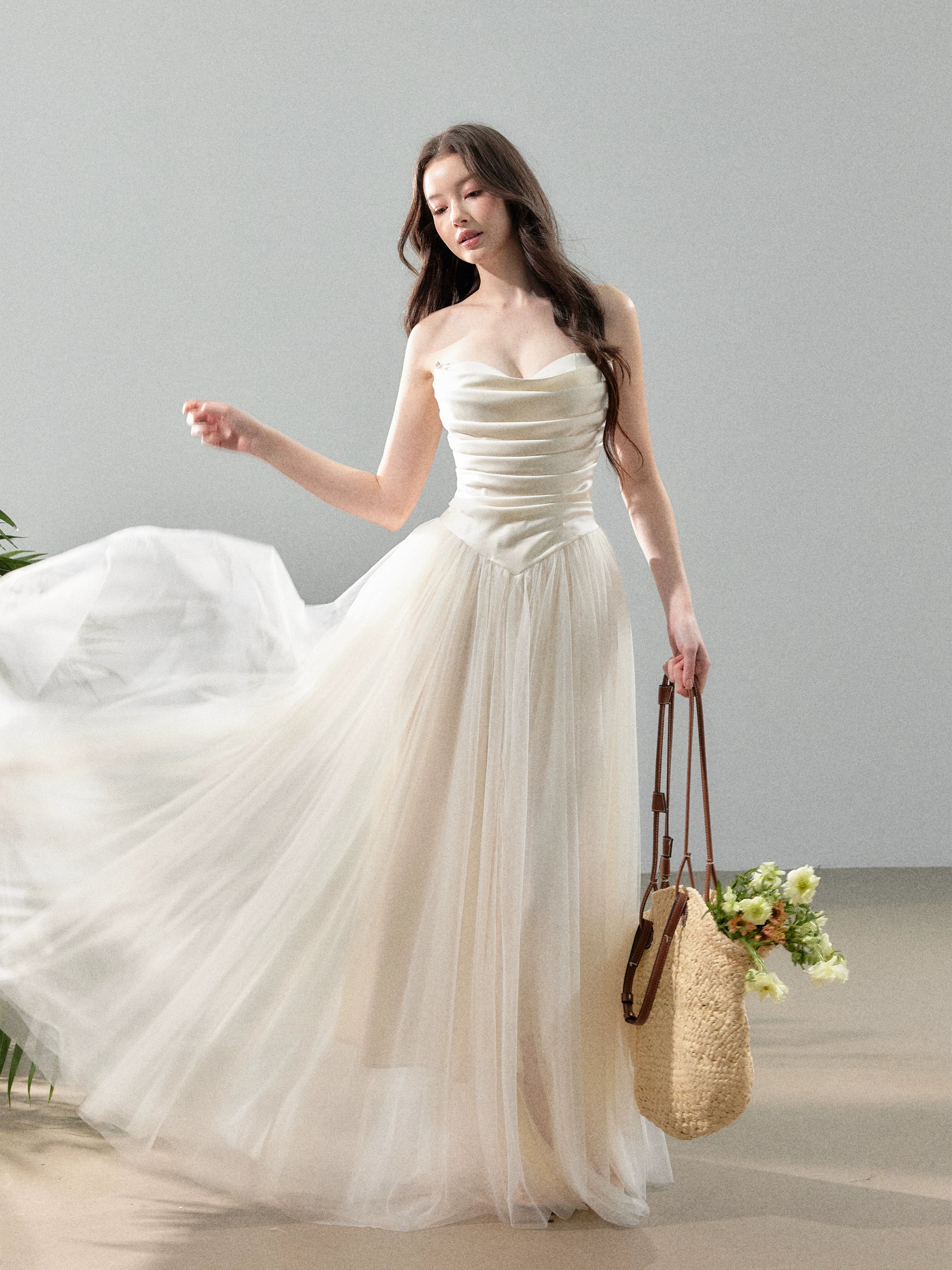 Cloud Dream Satin Strapless Tulle Gown