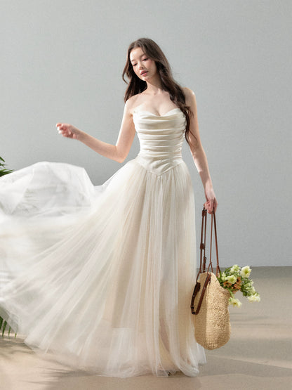 Cloud Dream Satin Strapless Tulle Gown