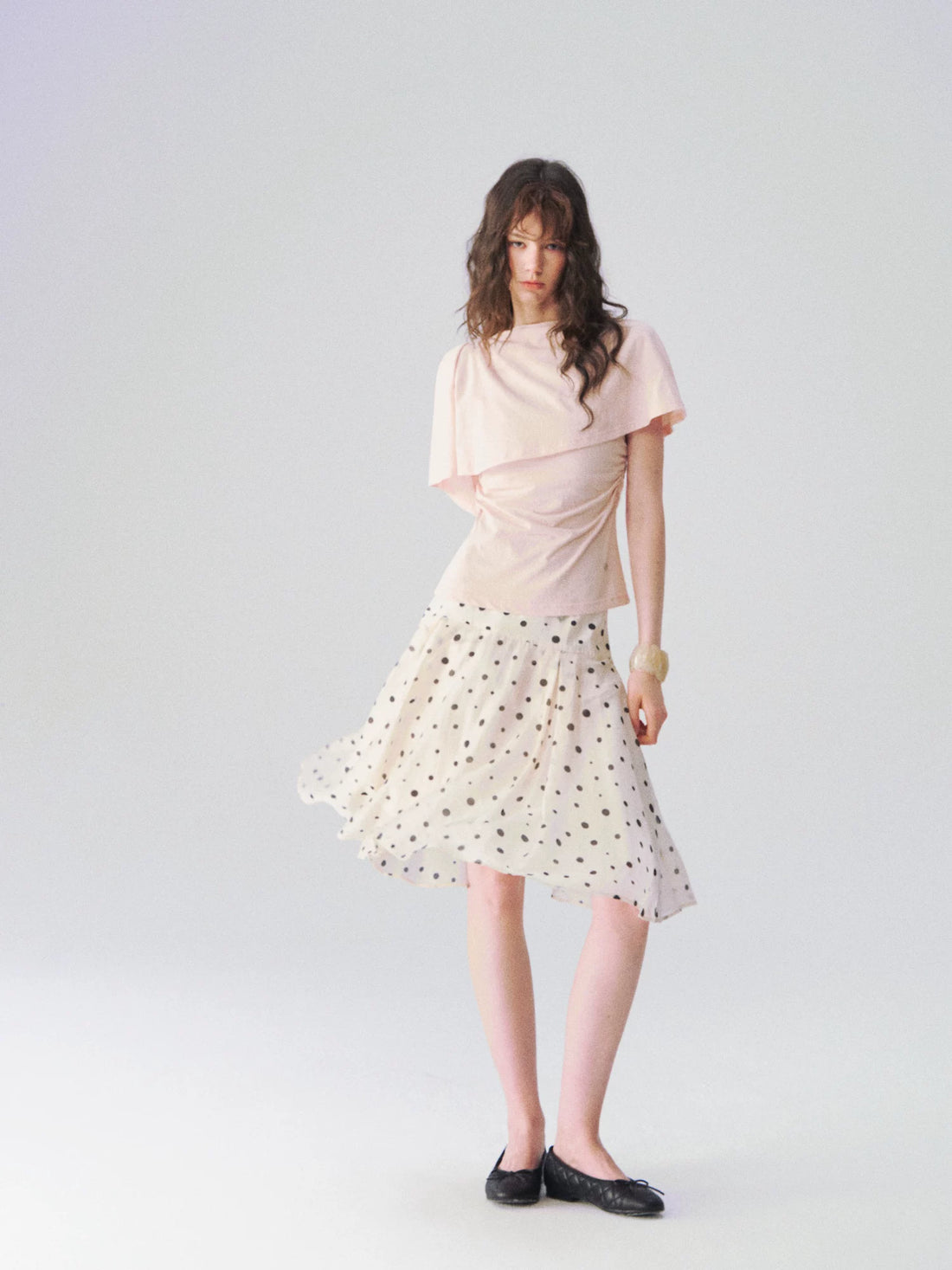 Layered Cape-Effect Slim-Fit Top
