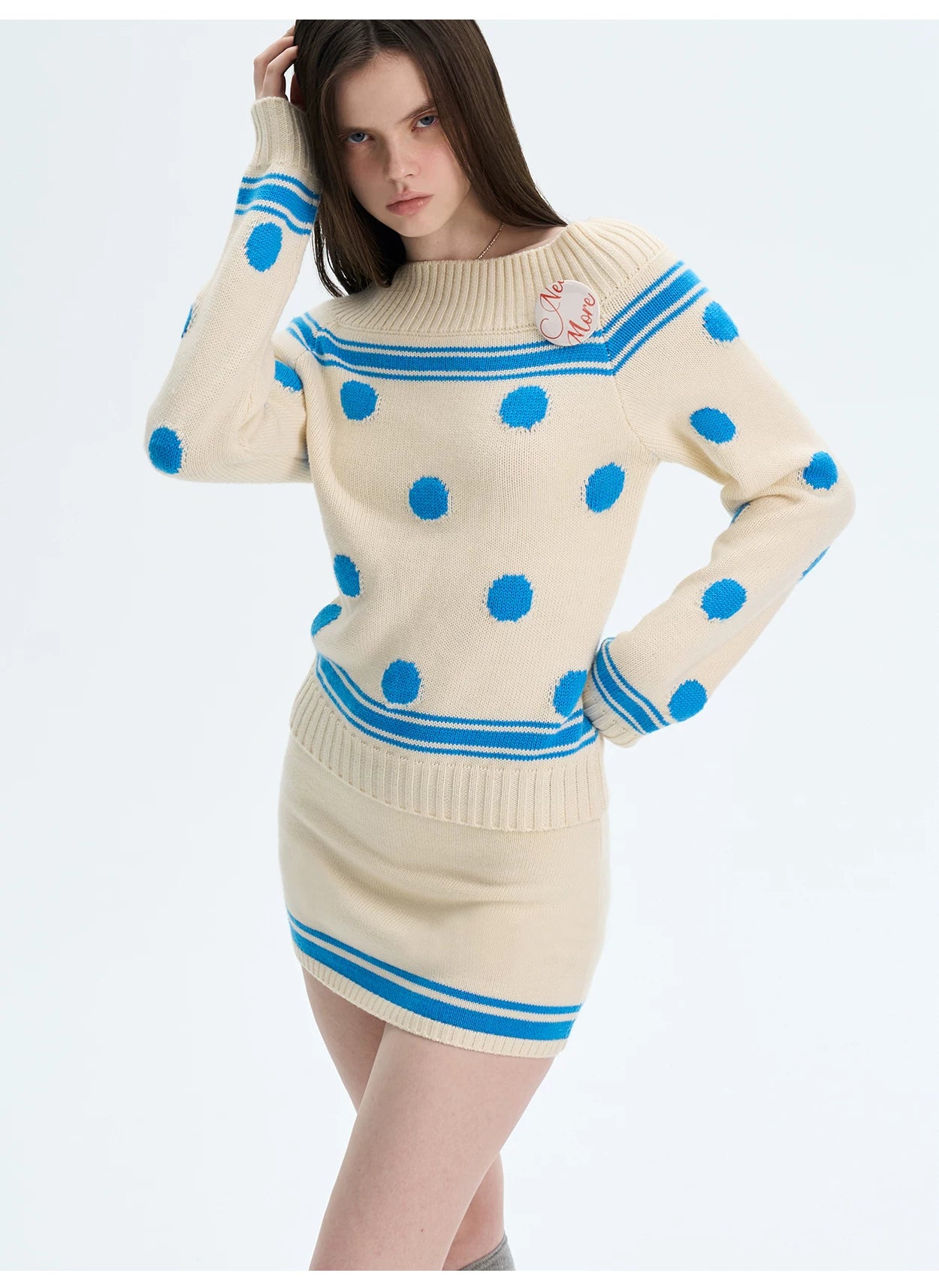 Contrast Polka-Dot Knit Sweater