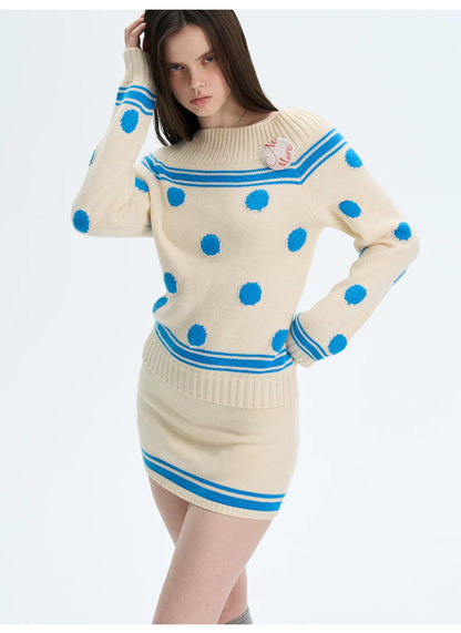 Contrast Polka-Dot Knit Sweater