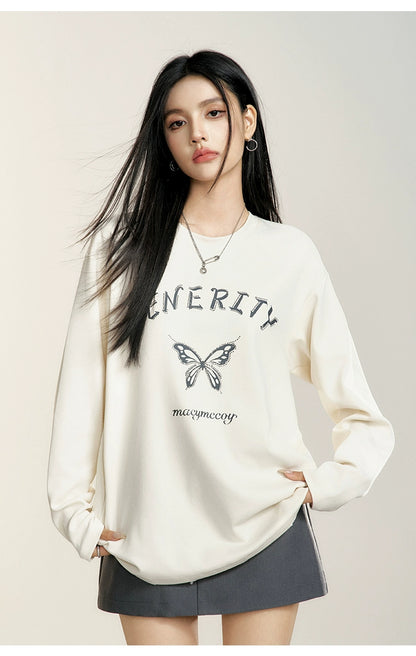 Black &amp; White Rhinestone Butterfly Long-sleeve T-shirt