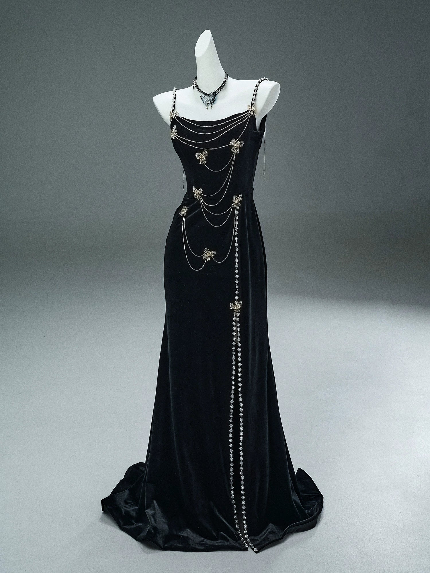 Elegant Black Velvet Couture Gown