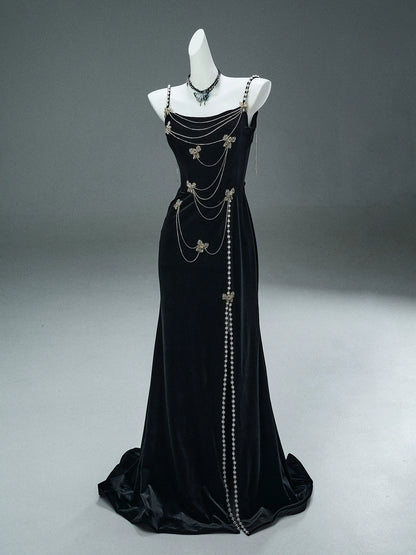 Elegant Black Velvet Couture Gown
