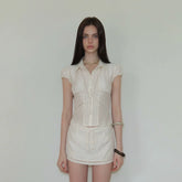 Lustrous Acetate Shirt & Mini Skirt Set NeverMore