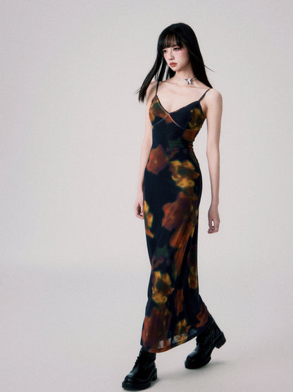 Vintage Printed Spaghetti-Strap Dress