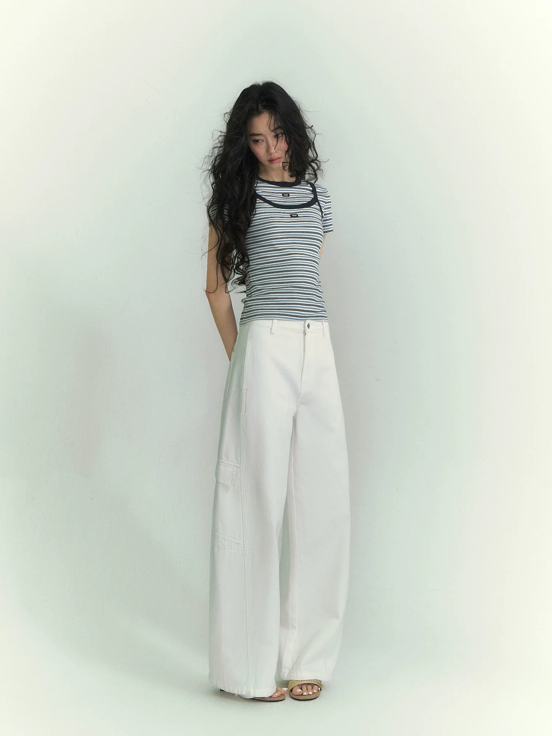Structured Curve-Leg Utility Denim Trousers