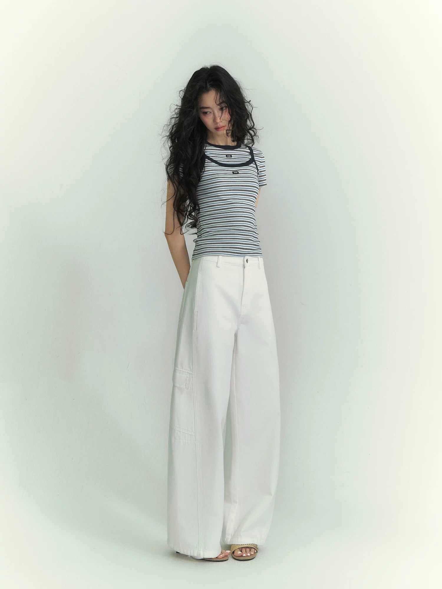 Structured Curve-Leg Utility Denim Trousers