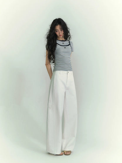 Structured Curve-Leg Utility Denim Trousers