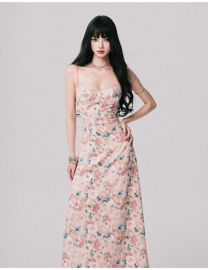 Floral French Vacation Slip Maxi Dress
