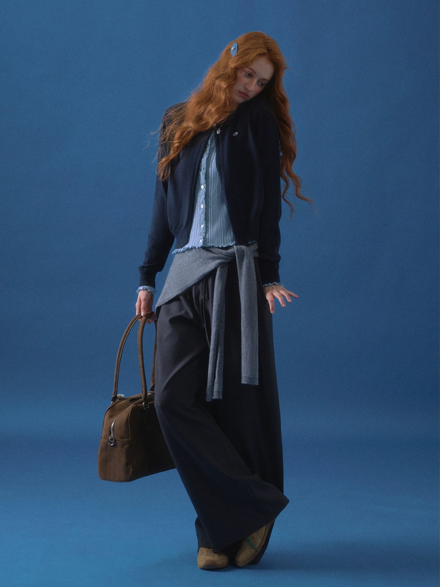 Lace-Trim Waist Tie Wide-Leg Pants