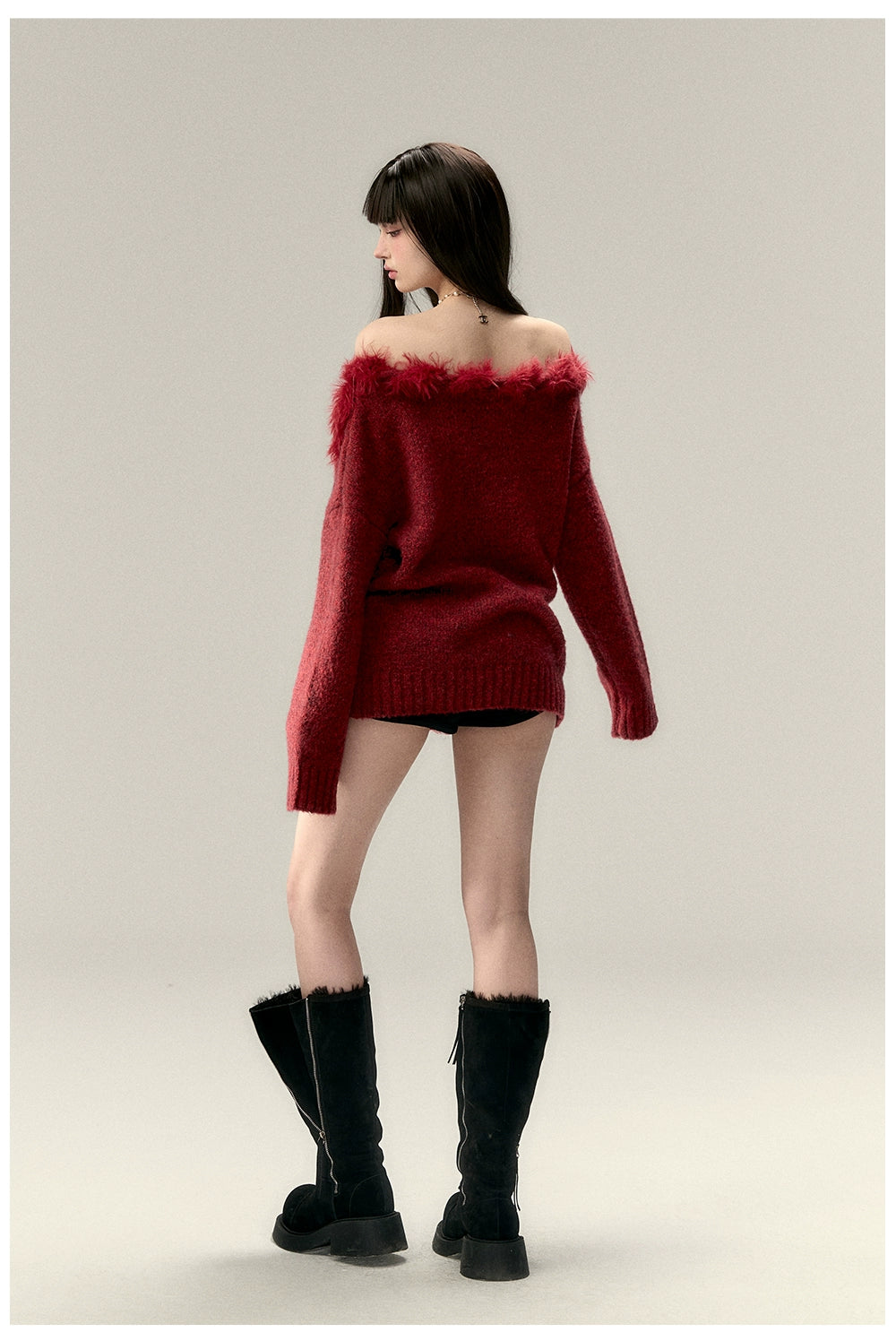 Off-Shoulder Patchwork Cable Knit Sweater