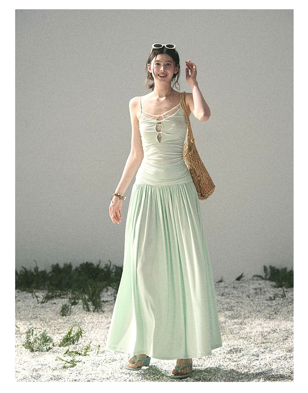 Mint Pearl Texture Two-Piece Maxi Skirt Set