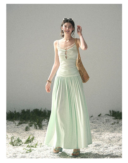 Mint Pearl Texture Two-Piece Maxi Skirt Set