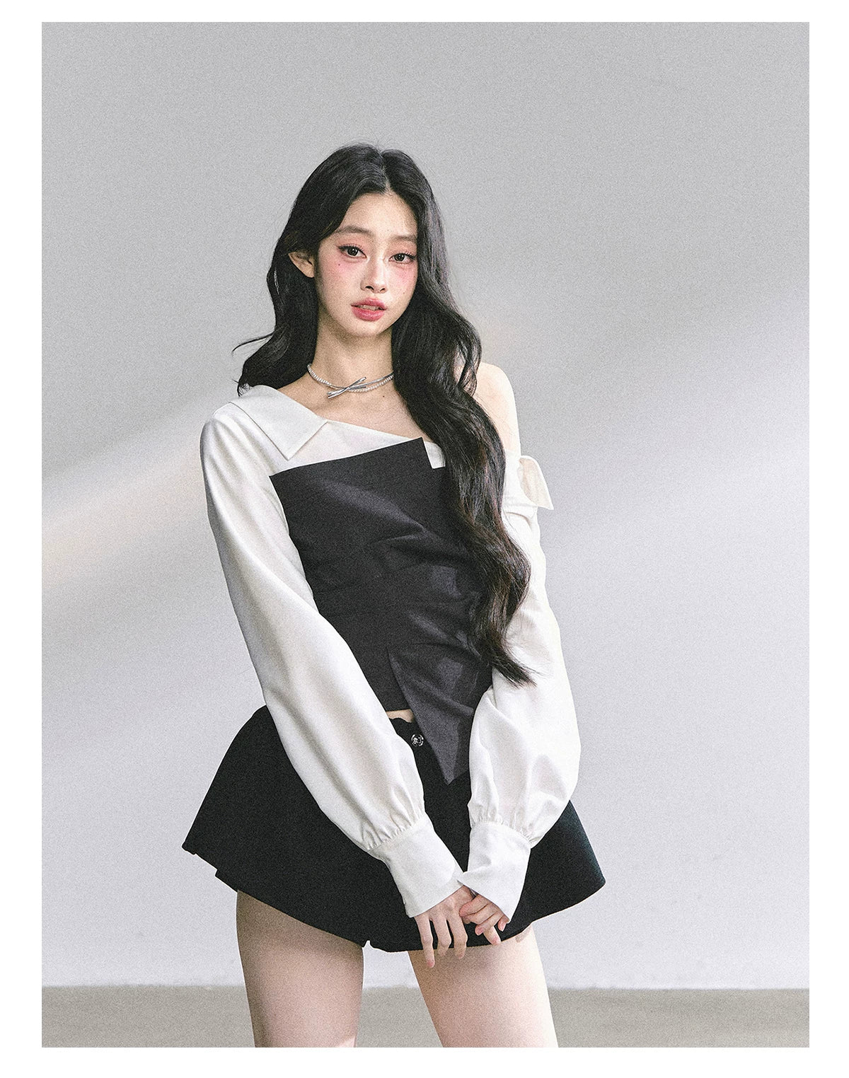 Faux Two-Piece Asymmetric Shoulder Shirt