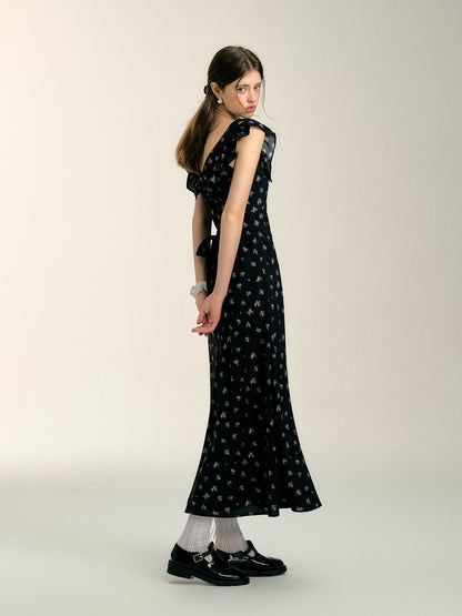 Black Tie-up Floral Dress