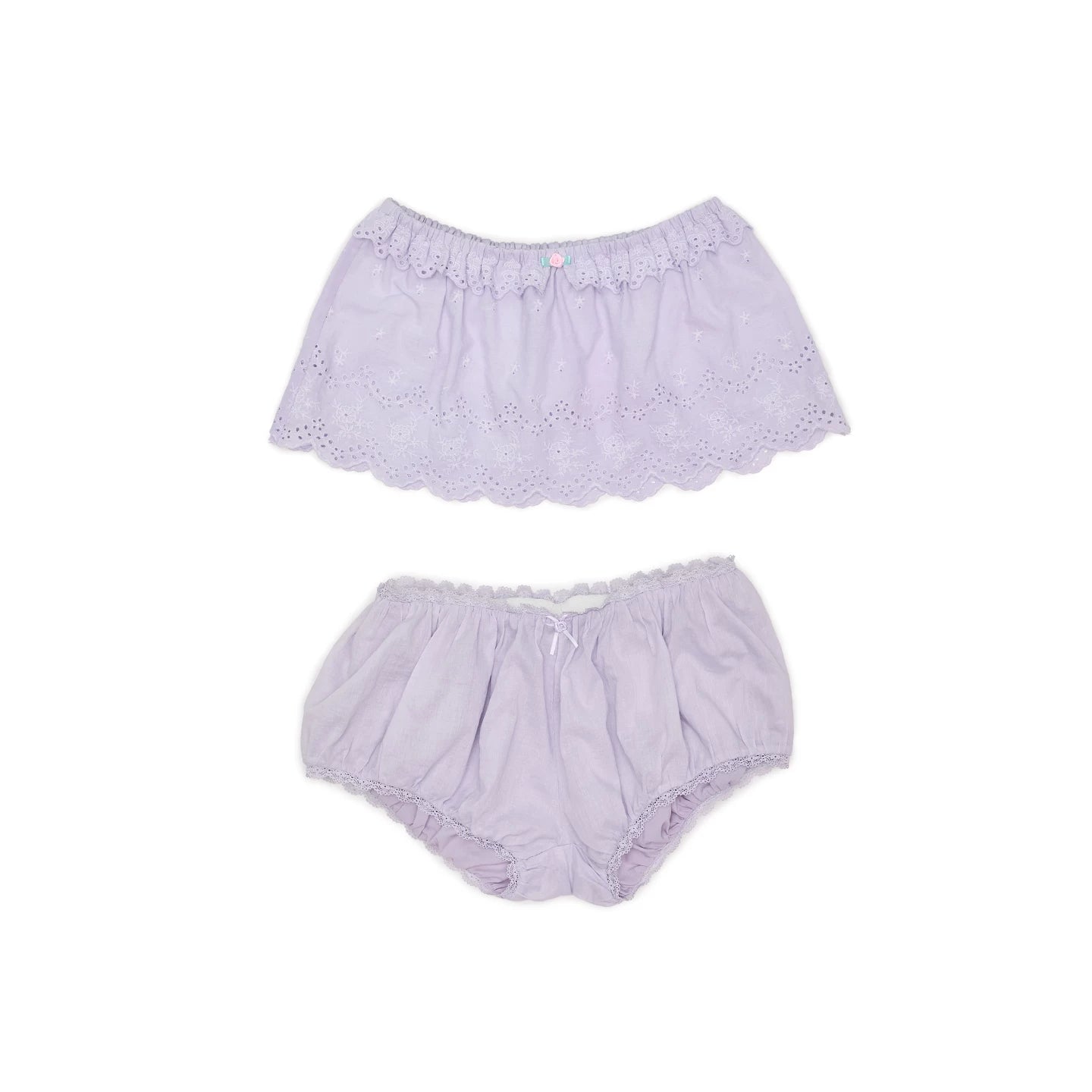Cotton Eyelet Bubble Shorts &amp; Layered Mini Skirt Set 1Jinn Studio