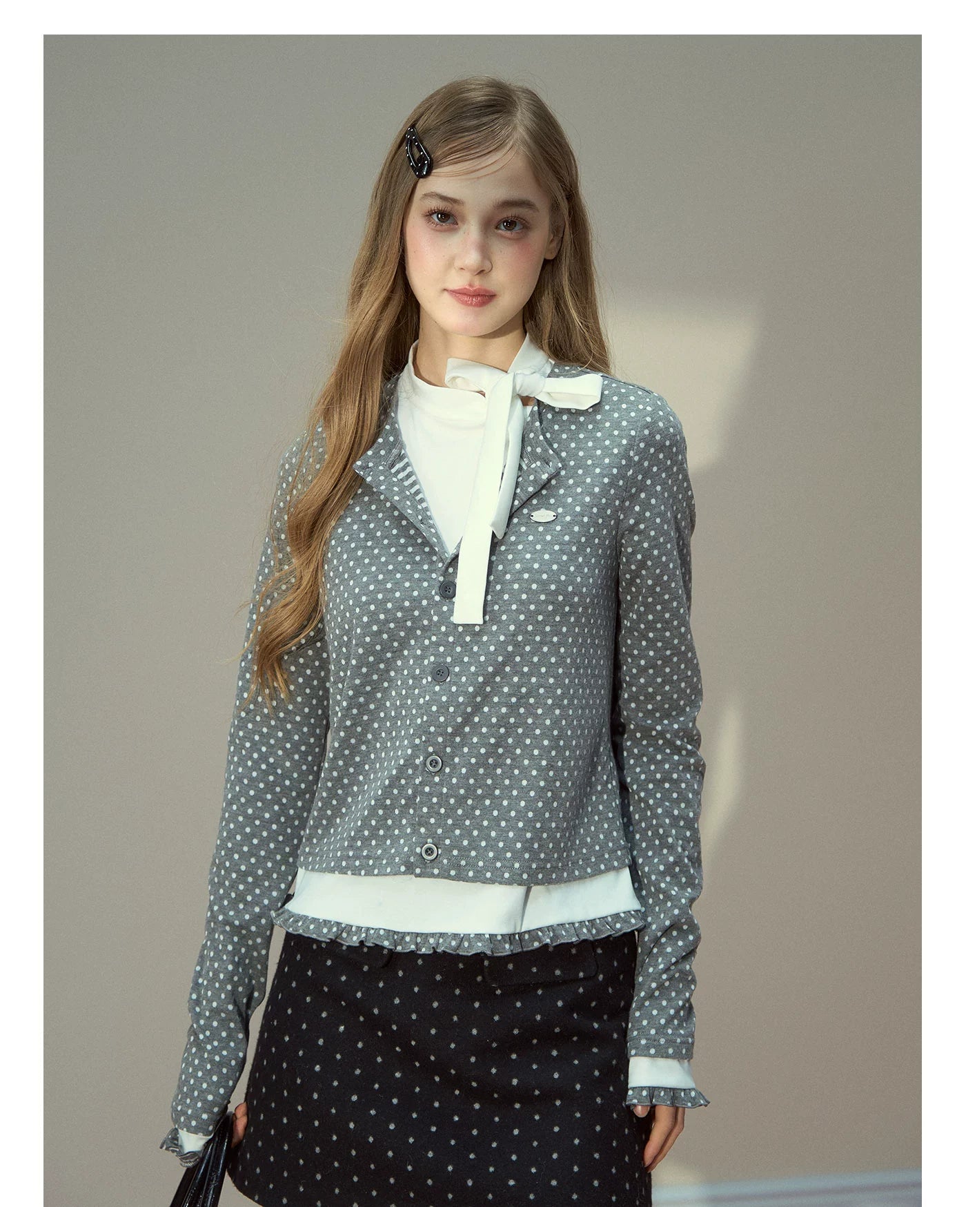 Polka Dot Layered Knit Blouse