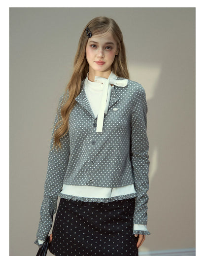 Polka Dot Layered Knit Blouse