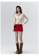 "I LOVE ME" Embroidered Rose Belt A-Line Mini Skirt - CHINASQUAD