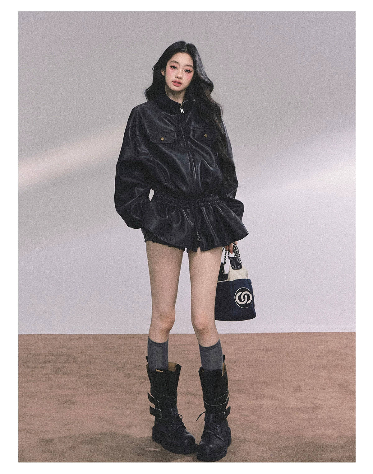 Desert Edge PU Leather Stand-Collar Jacket