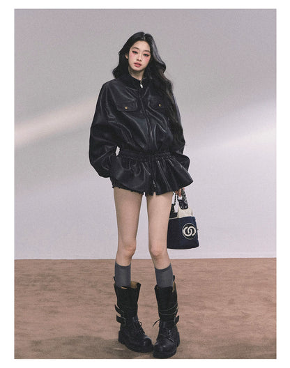 Desert Edge PU Leather Stand-Collar Jacket