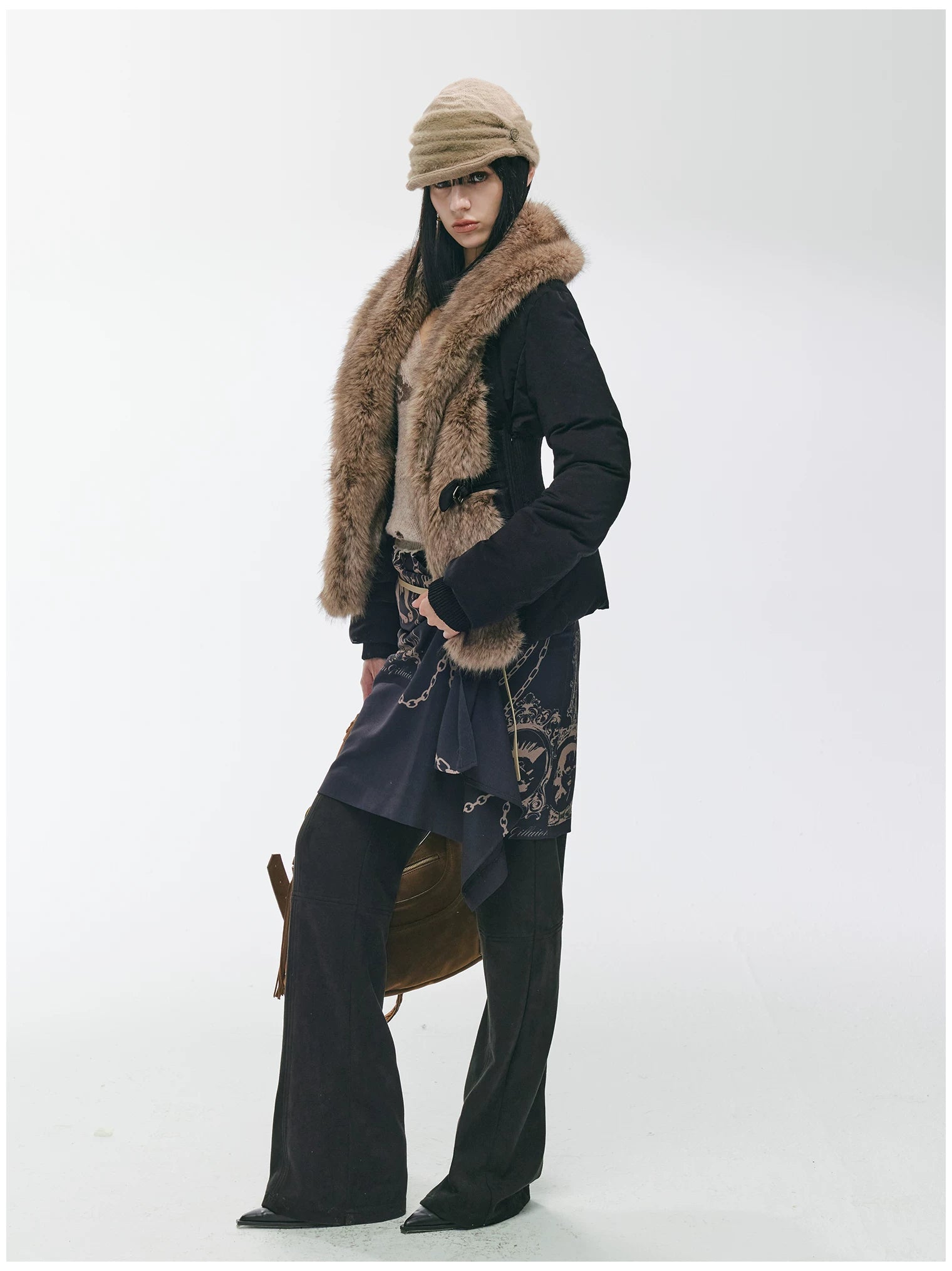 Vintage-Tech Distressed Fur-Panel Down Jacket