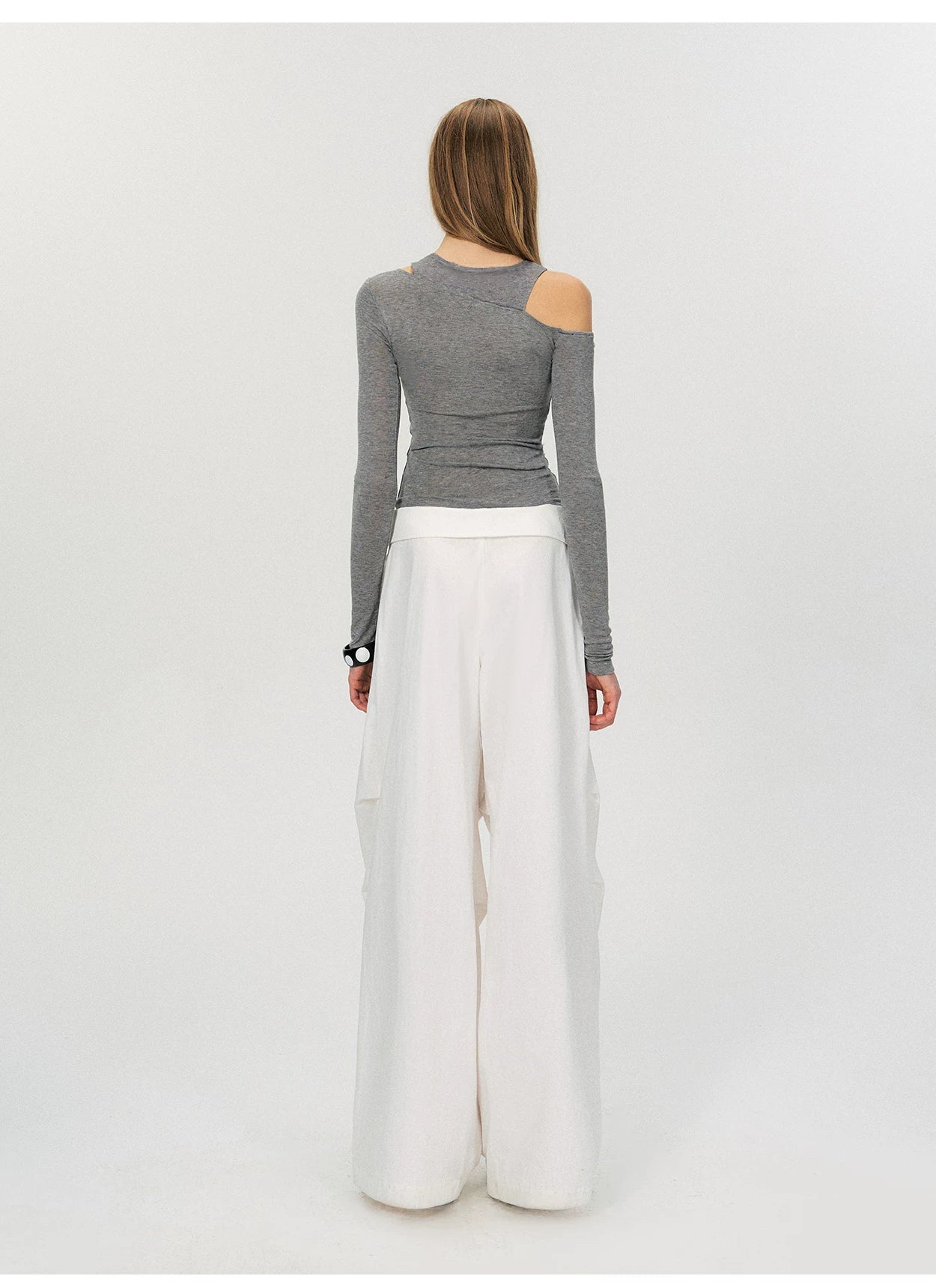 Asymmetric Rhinestone Graphic Cut-Out Slim Fit Top