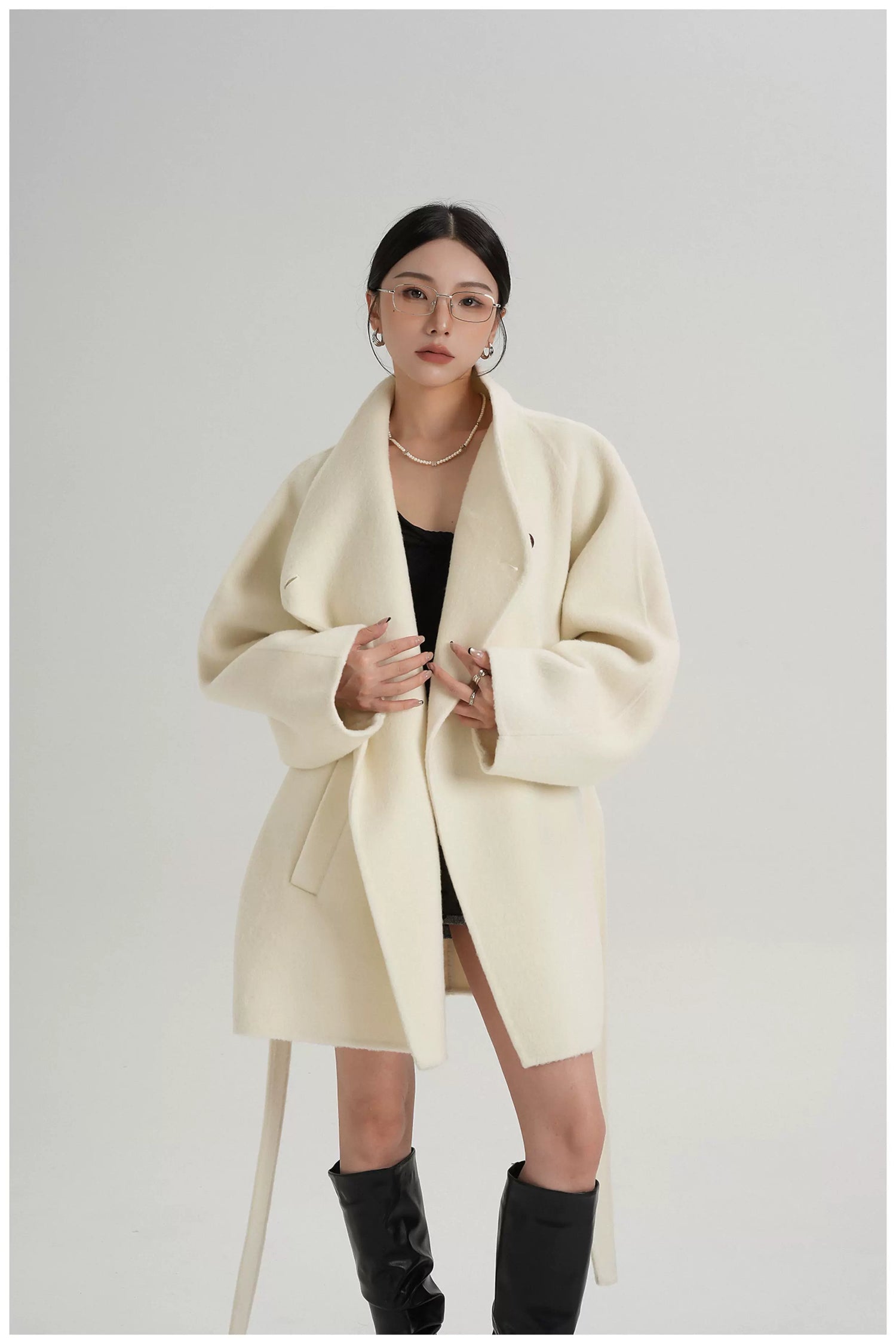 Tie-Belt Mid-Length Double-Faced Wool Jacket