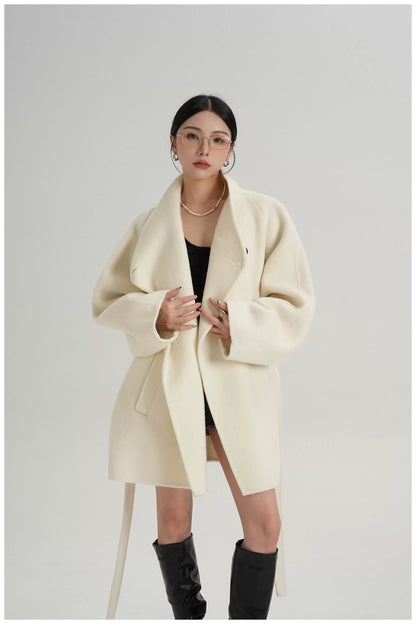Tie-Belt Mid-Length Double-Faced Wool Jacket