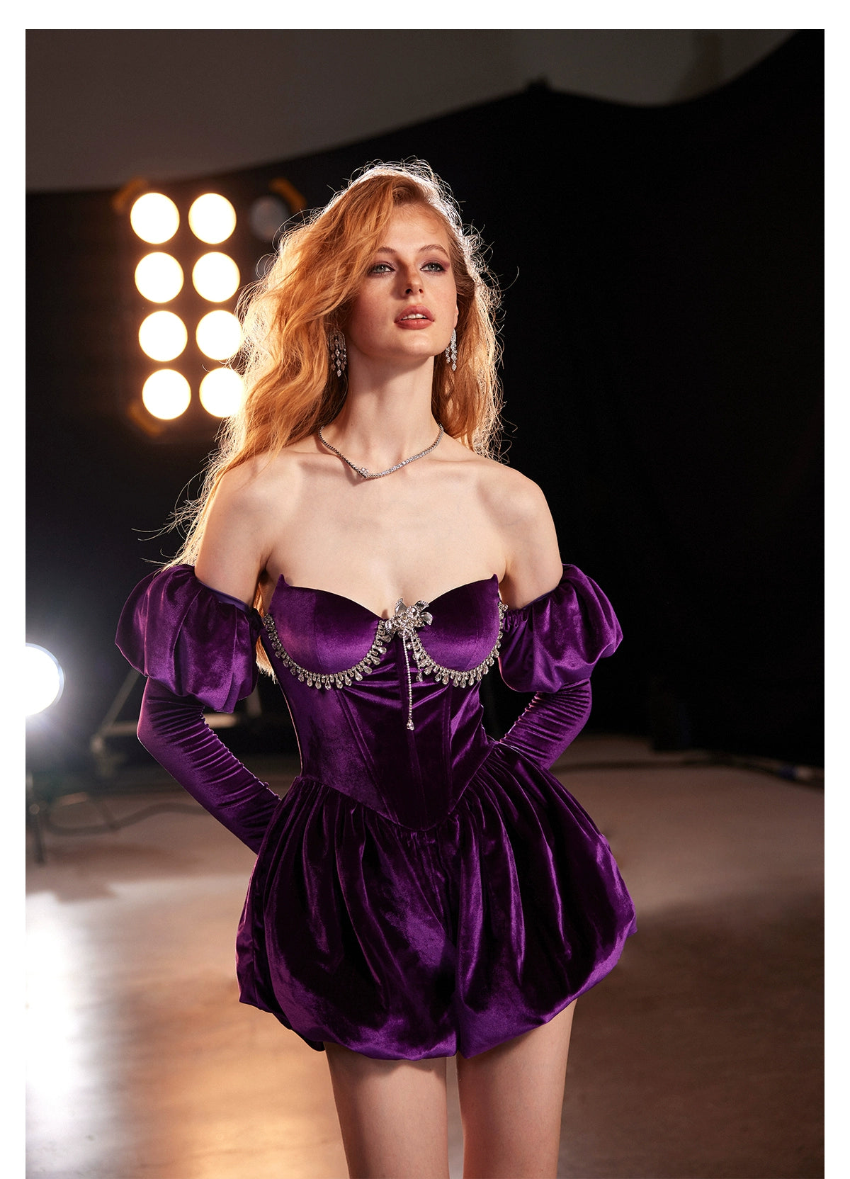 Fleur Sequin Velvet Strapless Pouf Dress - CHINASQUAD