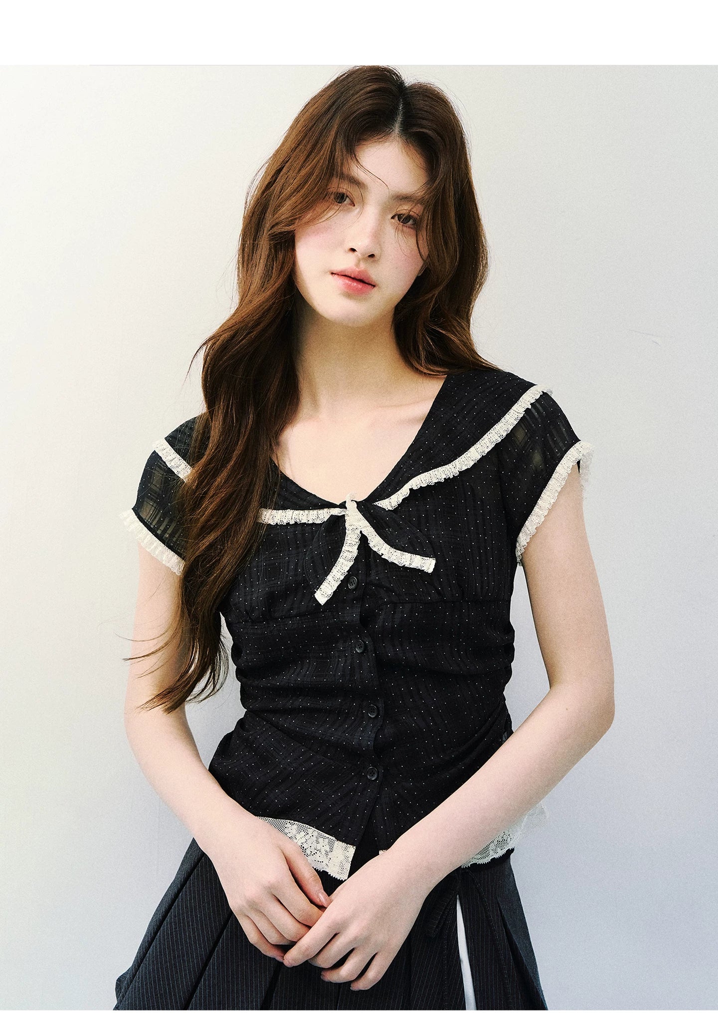 Vintage Sheer Polka Dot Sailor Collar Blouse