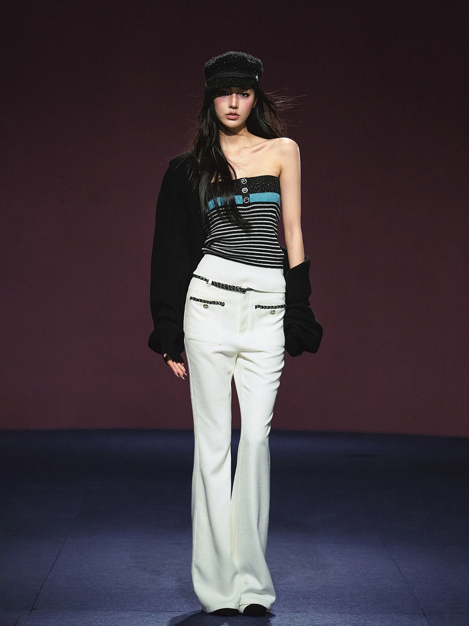 Tweed Color-Block Slightly Flared Trousers - CHINASQUAD