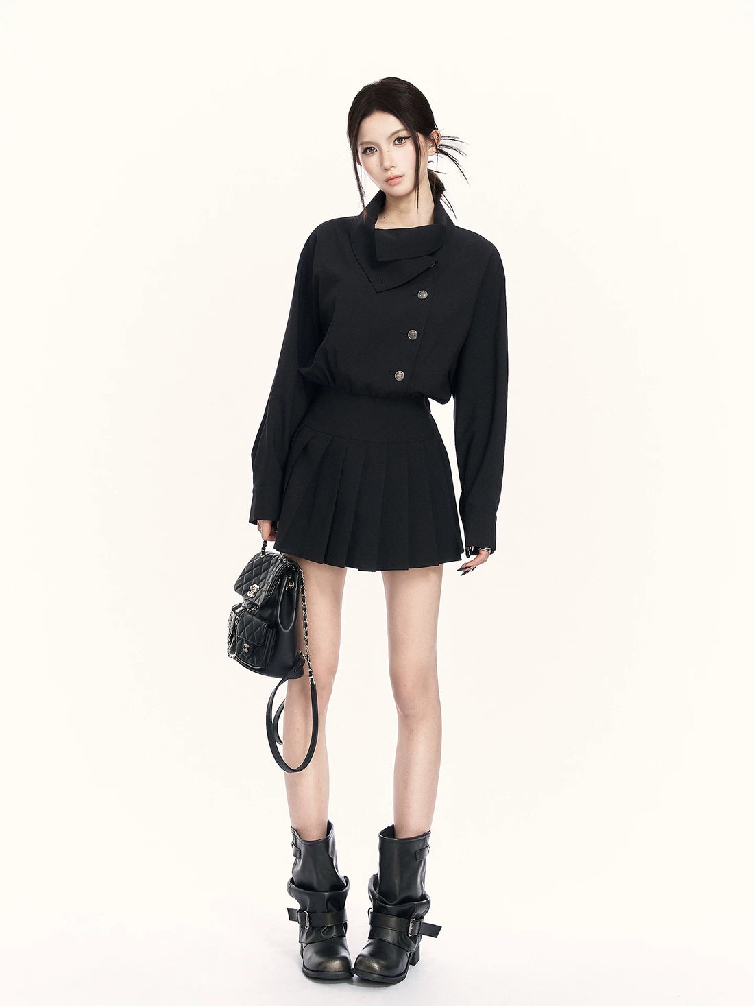 Trench-Inspired Pleated Waist Dress