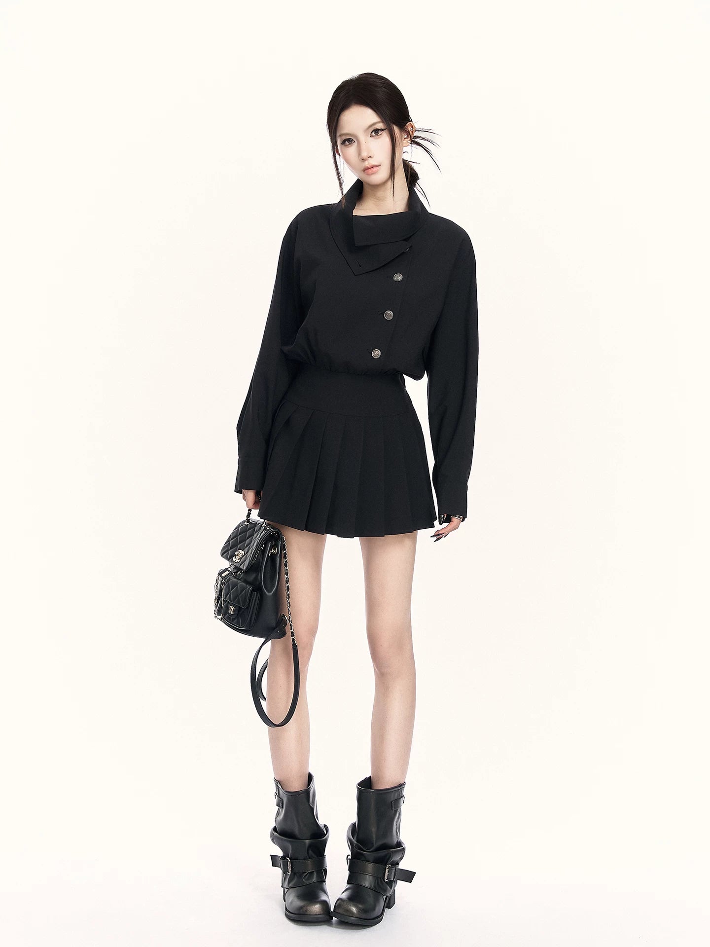 Trench-Inspired Pleated Waist Dress