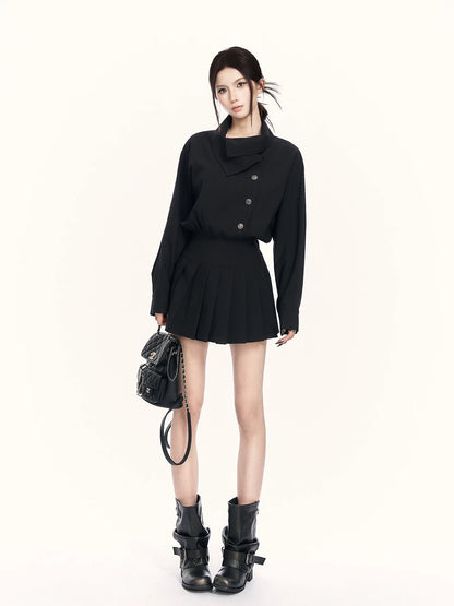 Trench-Inspired Pleated Waist Dress