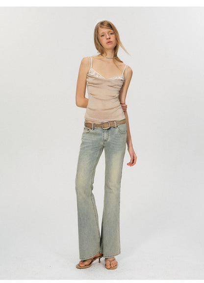 Vintage Washed Low-Rise Flared Denim Jeans