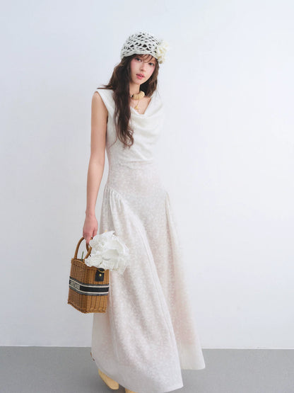 Lace Jacquard Waist-Cinched Maxi Dress