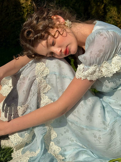 Fresh Baby Blue Lace Short-Sleeve Dress