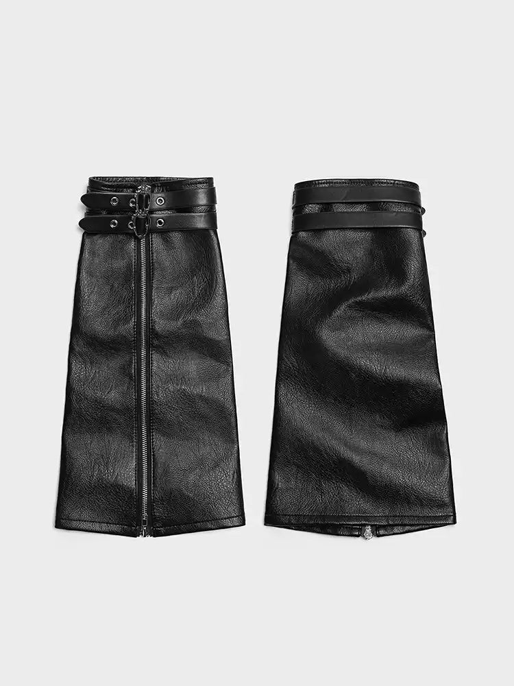 Heart Buckle Faux-Leather Leg Warmers