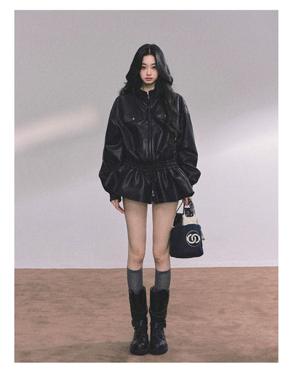 Desert Edge PU Leather Stand-Collar Jacket