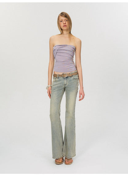 Vintage Washed Low-Rise Flared Denim Jeans