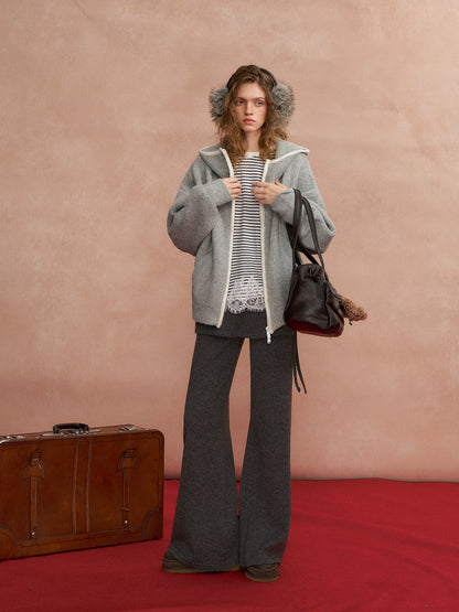 Detachable Scarf-Detail Flared Trousers