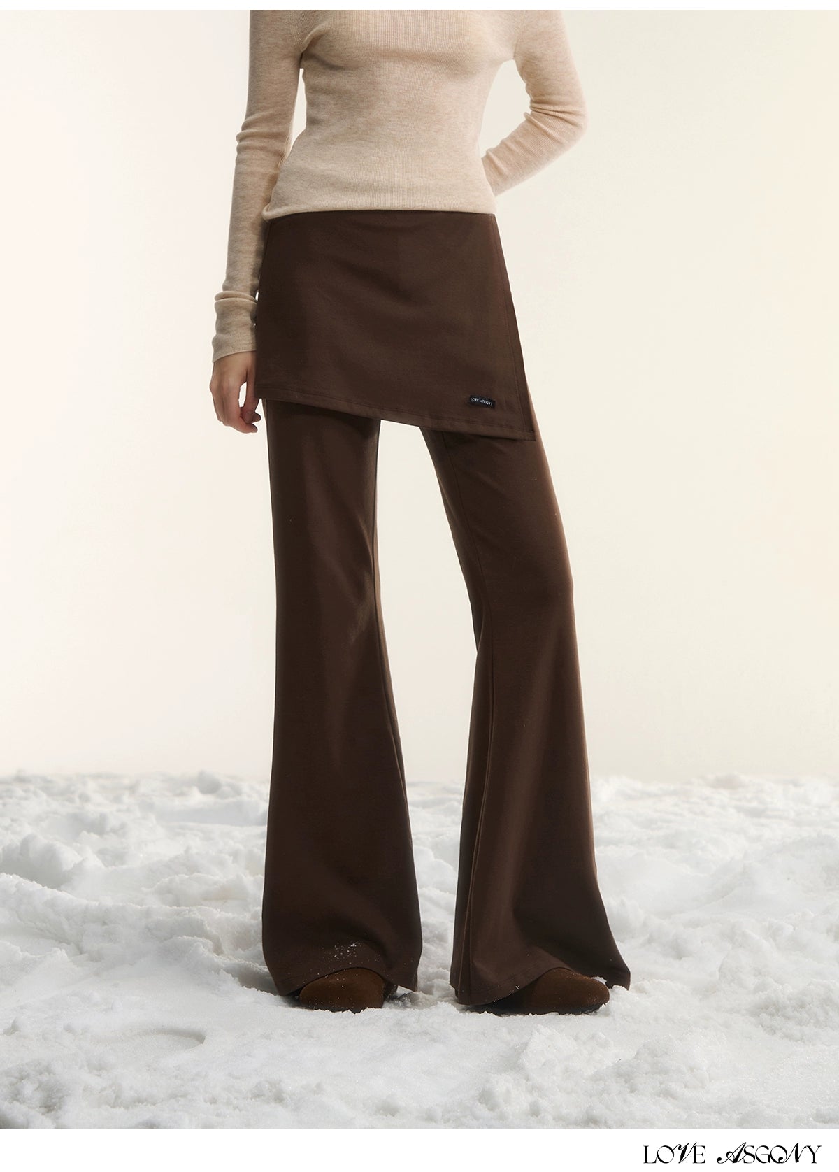 Asgony Asymmetric Layered Flare Knit Pants